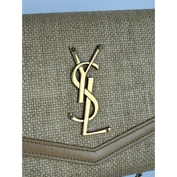 Saint Laurent Micro Raffia Monogram Uptown Chain Wallet – Natural Hay Blush - Picture 12 of 16